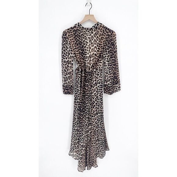 GANNI Mullin Georgette Leopard Print Wrap Maxi Dress Brown Women's 36 US S NEW - Picture 8 of 11